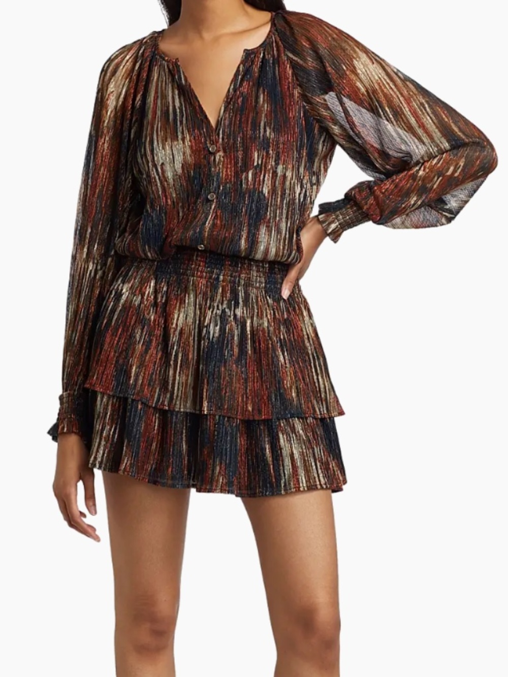 NWT Ramy Brook Malcolm Dress XS Metallic Tiered Mini Dress